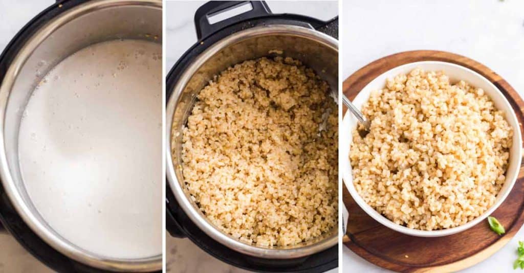 collage of images showing steps to make Instant Pot Coconut Rice