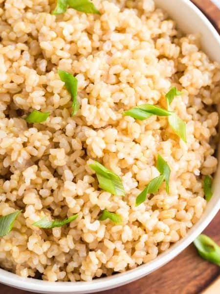 close up of Instant Pot Coconut Rice with sliced green onions