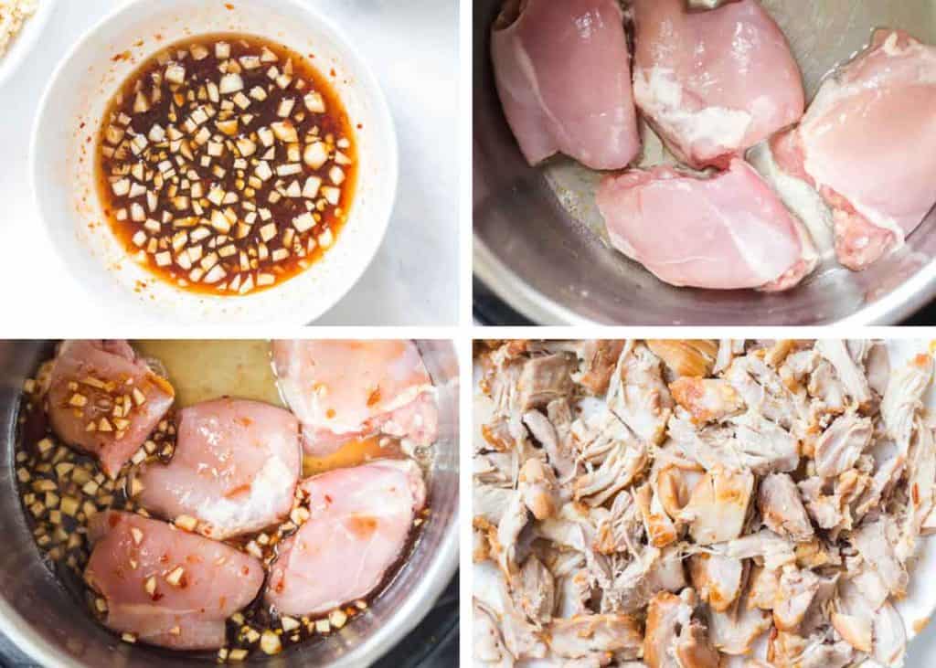 collage of pictures showing steps to make Instant Pot Honey Garlic Chicken