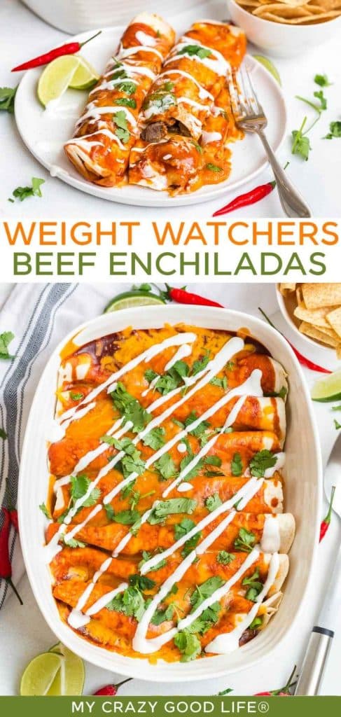 two images of Weight Watchers Beef Enchiladas and text for pinterest