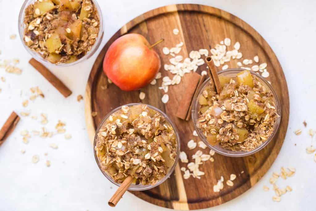 image of Healthy Apple Crumble Recipe on a circular wood cutting board