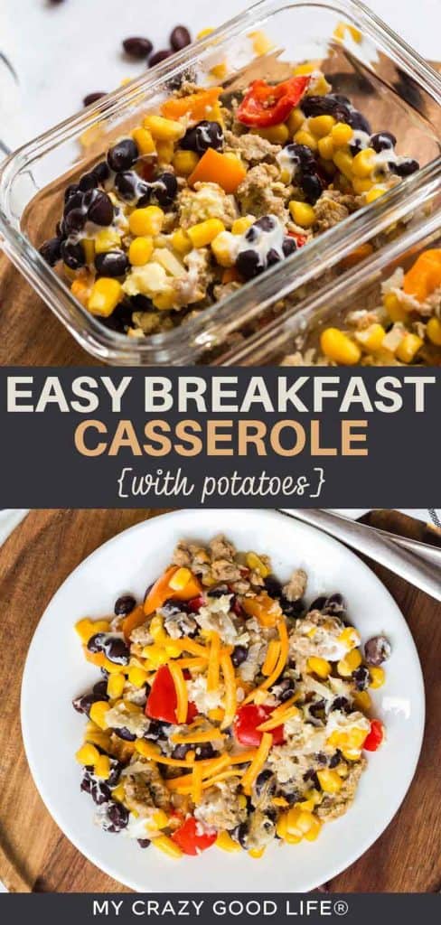 images and text of easy breakfast casserole with potatoes for pinterest