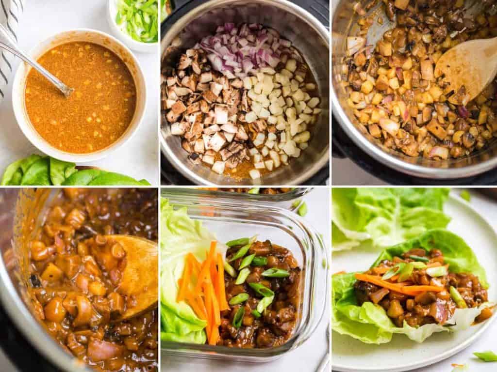 collage of images showing steps to make Vegan Lettuce Wraps