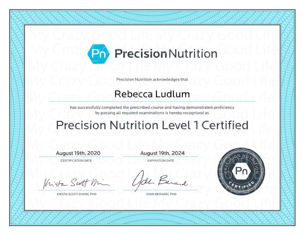 watermarked Precision Nutrition certificate