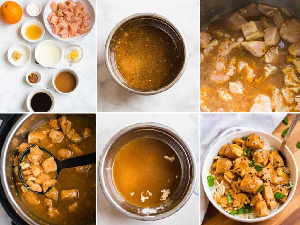 collage of images showing steps to make Healthy Orange Chicken Recipe