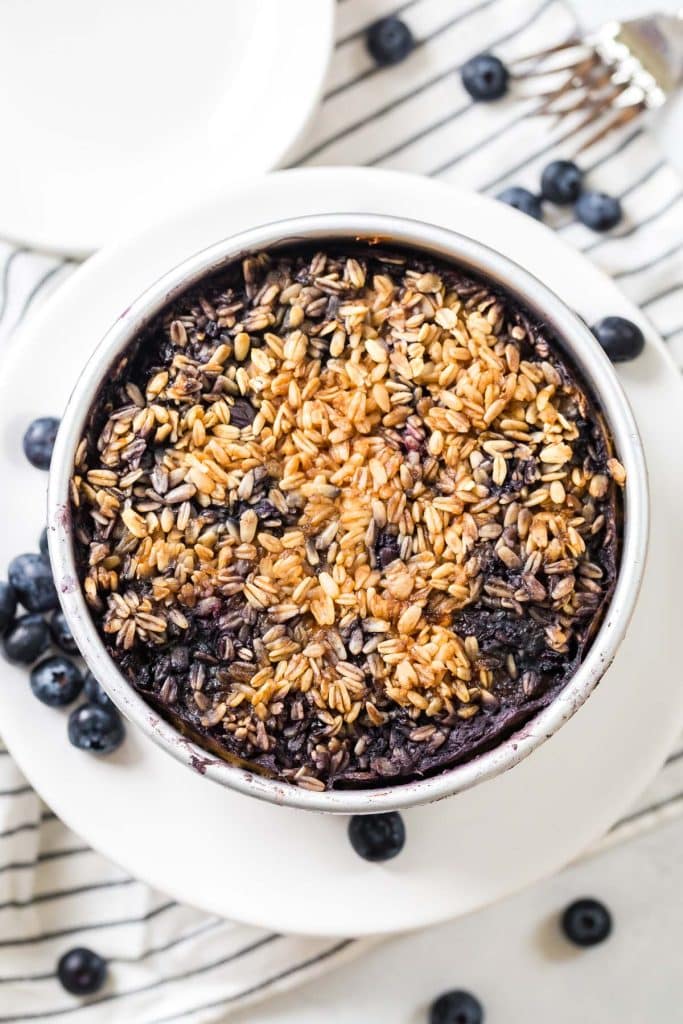Blueberry Oatmeal Baked in a round pan