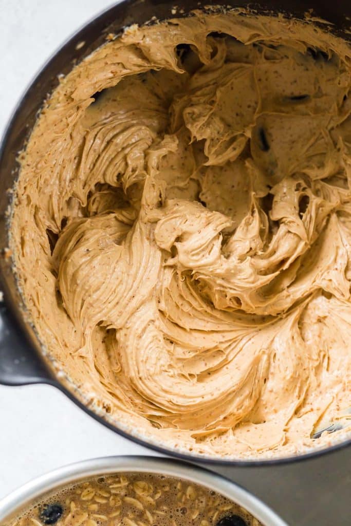 whipped cream cheese and coconut sugar for the creamy layer in Blueberry Oatmeal Bake