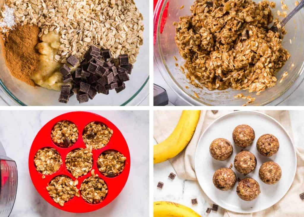 four images showing steps to make Banana Oatmeal Bites