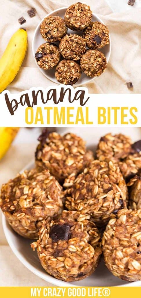 multiple images of Banana Oatmeal Bites with text for pinterest