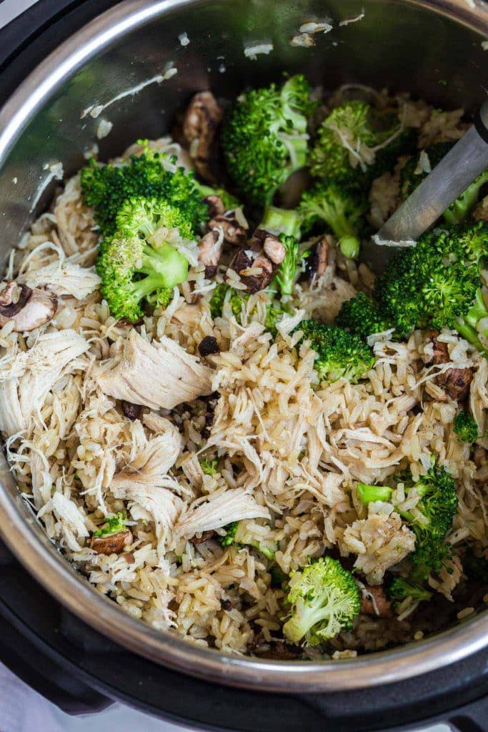 cooked chicken, rice, and broccoli