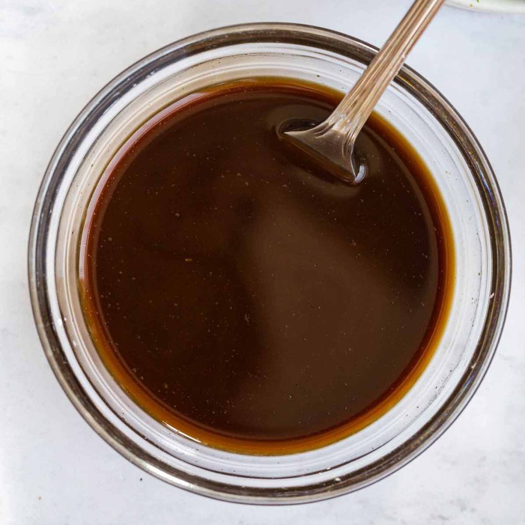 coconut aminos and other ingredients in a clear bowl