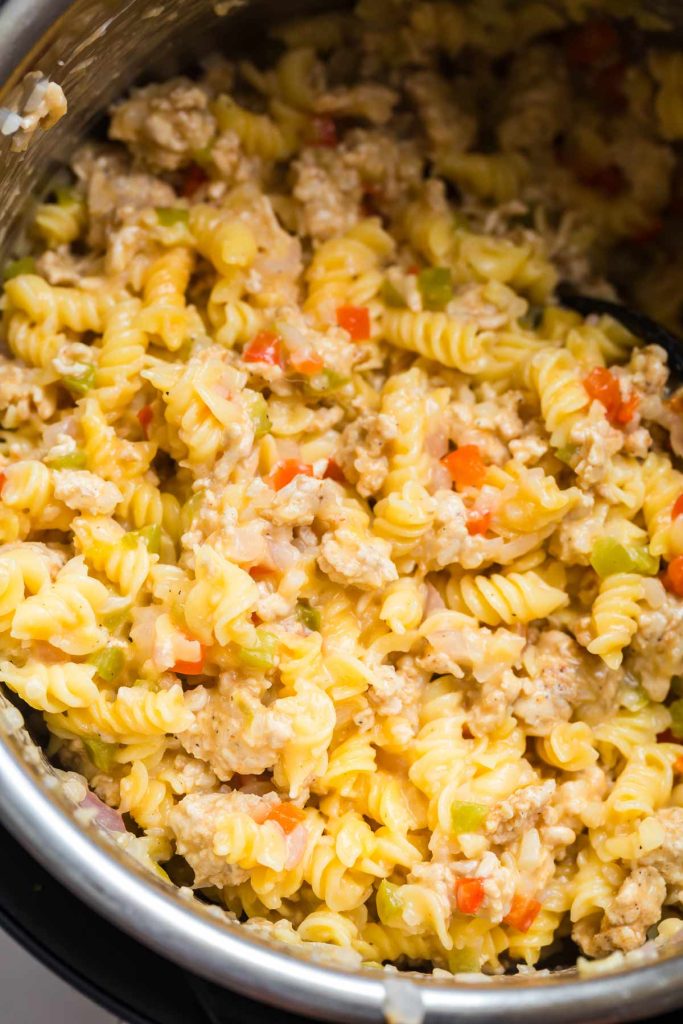 philly cheesesteak pasta final cooking step in the instant pot