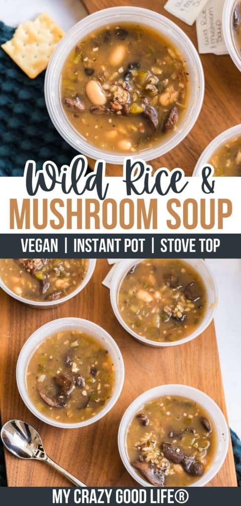 two images and text of Wild Rice and Mushroom Soup for pinterest