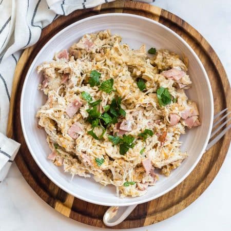 white plate with chicken and ranch casserole